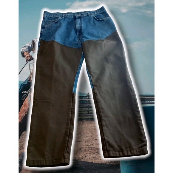 Wrangler Pro Gear Jeans Men Size W40 L32 Blue Hunting Denim Canvas Suspenders - Picture 1 of 12